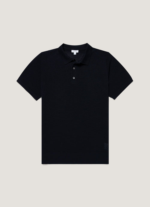 Mens Cotton Mesh Polo In Navy Mpol8316 Buaa