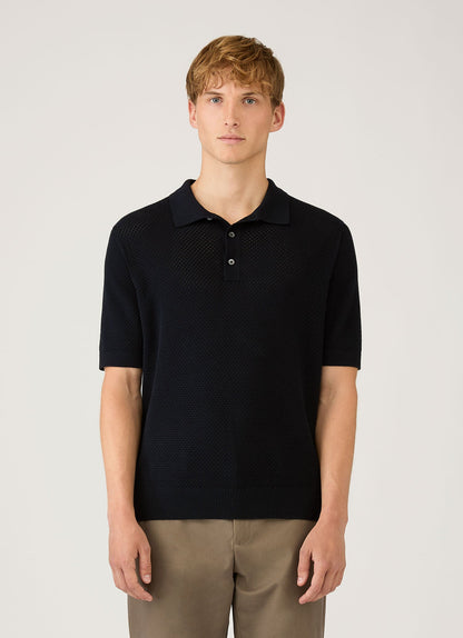 Mens Cotton Mesh Polo In Navy Mpol8316 Buaa