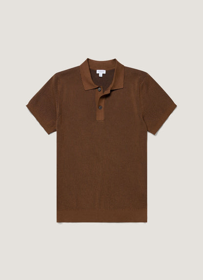 Mens Two Colour Rib Polo Shirt In Bronze Mpol8317 Brgu