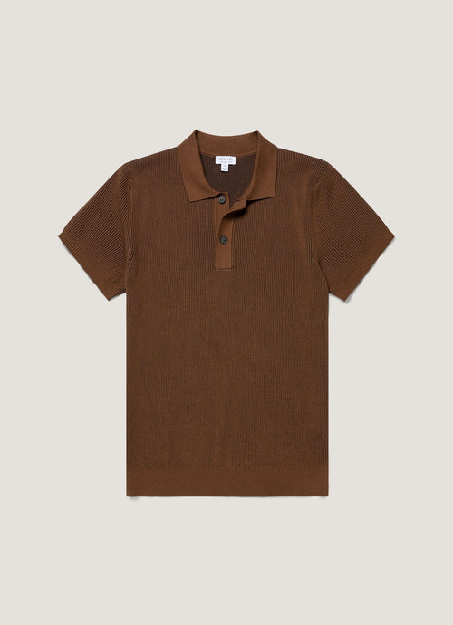 Mens Two Colour Rib Polo Shirt In Bronze Mpol8317 Brgu