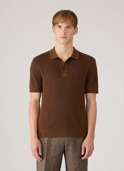 Mens Two Colour Rib Polo Shirt In Bronze Mpol8317 Brgu