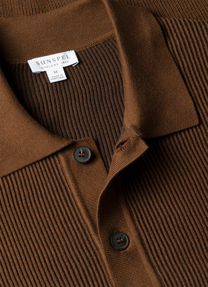 Mens Two Colour Rib Polo Shirt In Bronze Mpol8317 Brgu