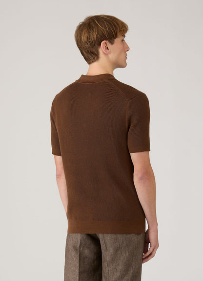 Mens Two Colour Rib Polo Shirt In Bronze Mpol8317 Brgu