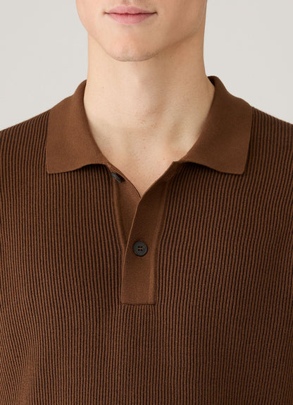 Mens Two Colour Rib Polo Shirt In Bronze Mpol8317 Brgu