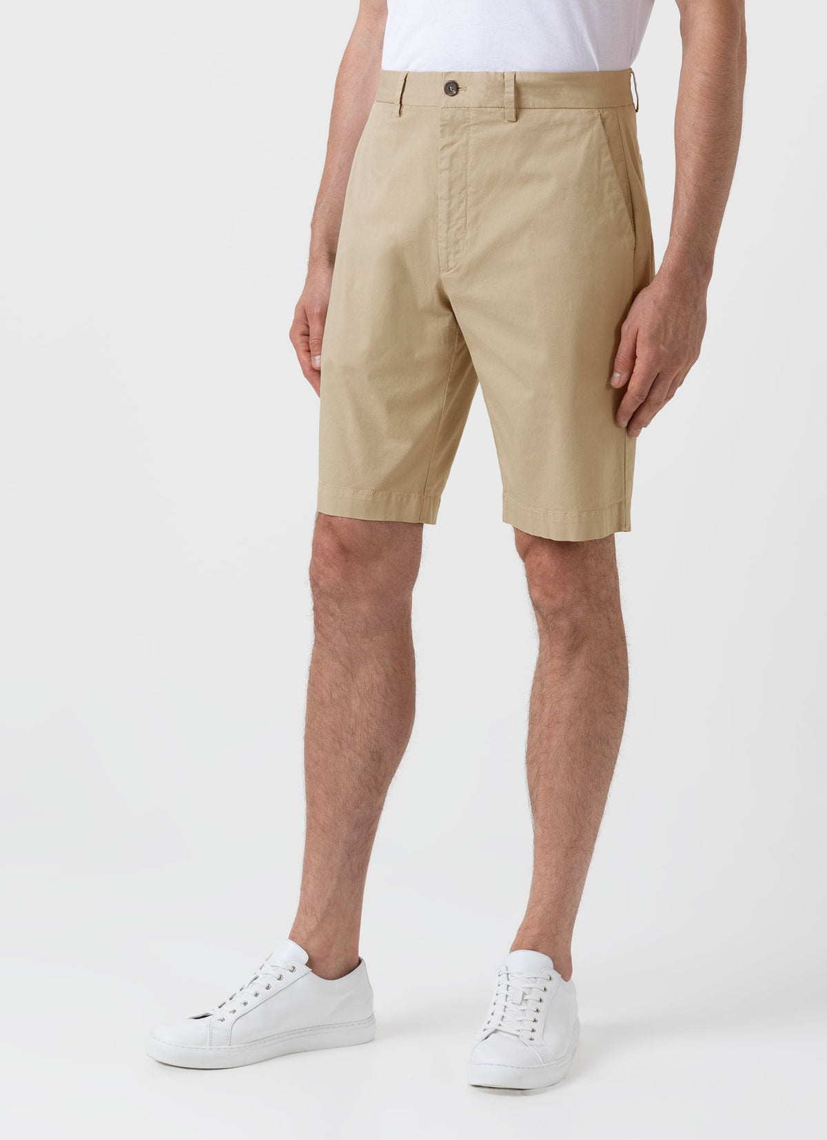 Mens Stretch Cotton Twill Chino Shorts In Stone