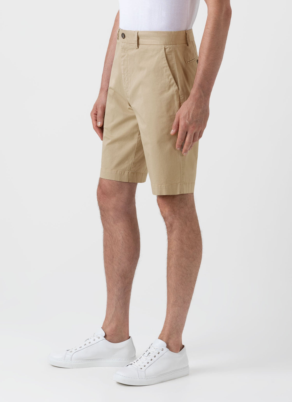 Mens Stretch Cotton Twill Chino Shorts In Stone