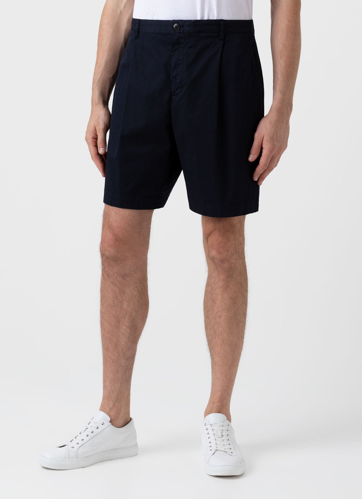 Men S Pleated Twill Short In Navy Mshr3509 Buaa