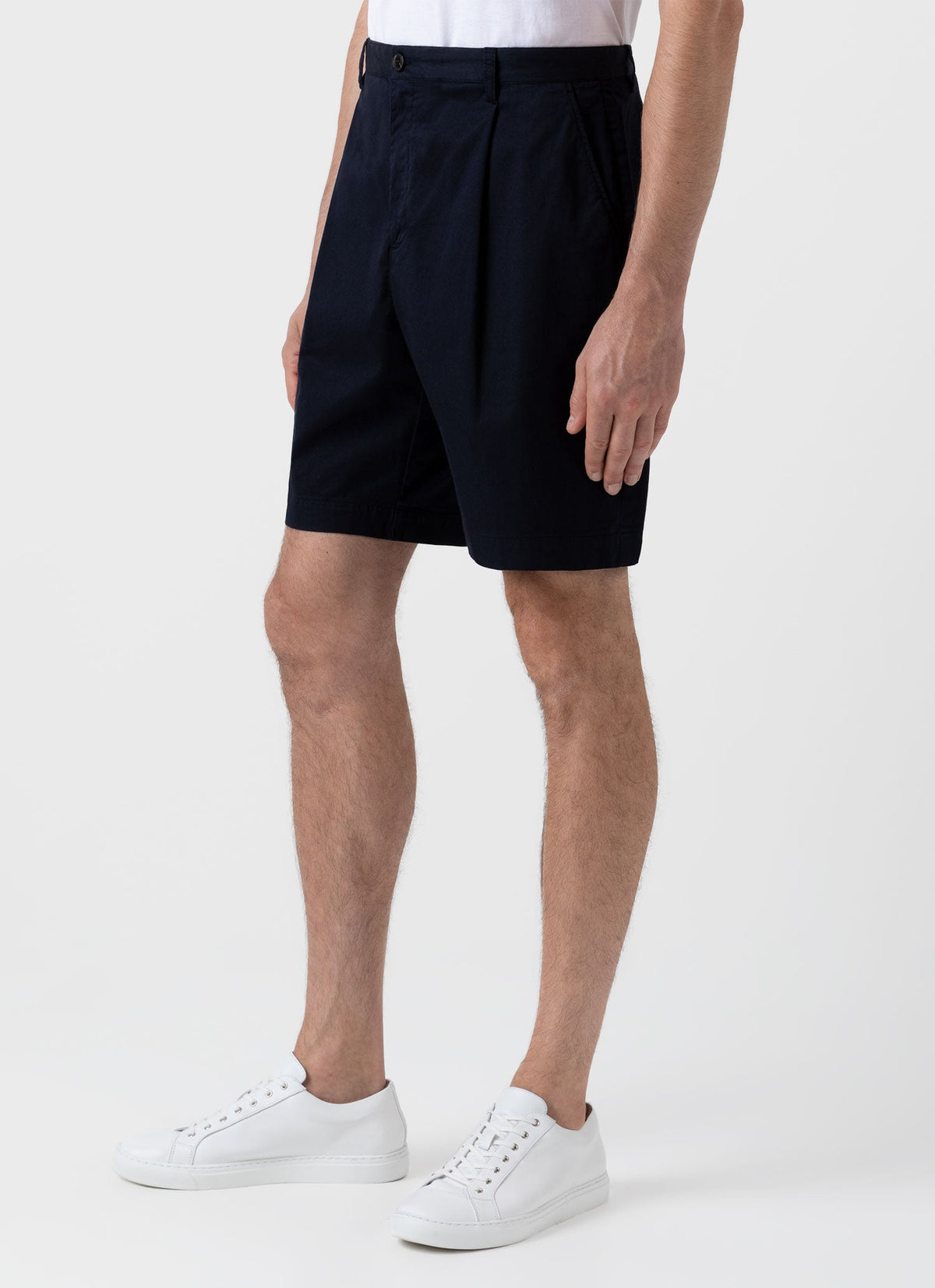 Men S Pleated Twill Short In Navy Mshr3509 Buaa