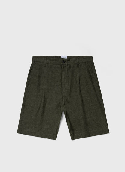 Mens Pleated Linen Short In Hunter Green Mshr3510 Gngc