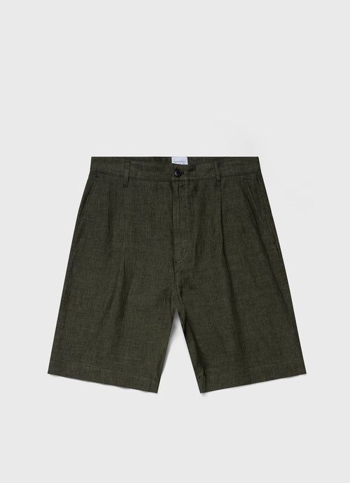 Mens Pleated Linen Short In Hunter Green Mshr3510 Gngc