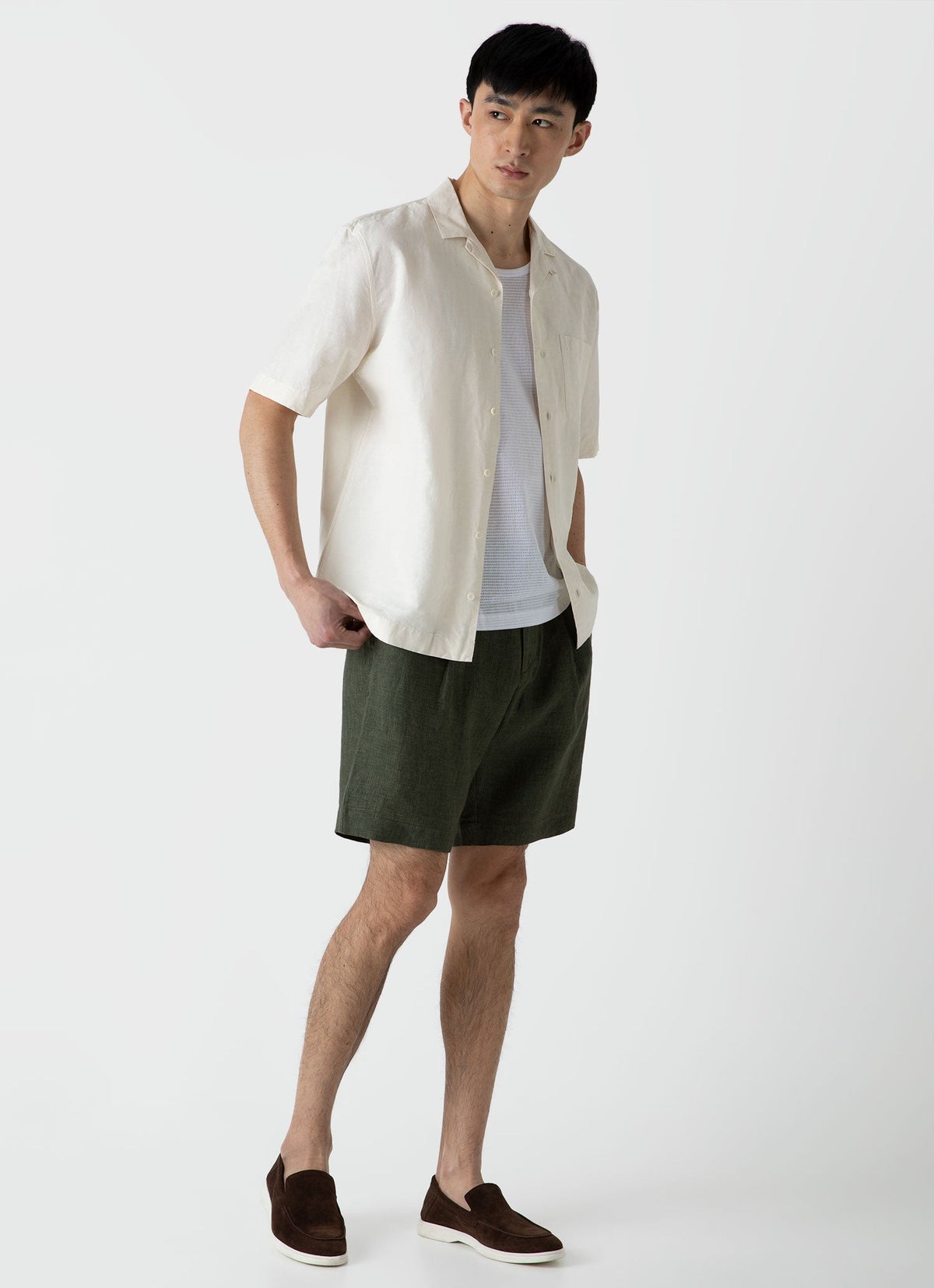 Mens Pleated Linen Short In Hunter Green Mshr3510 Gngc