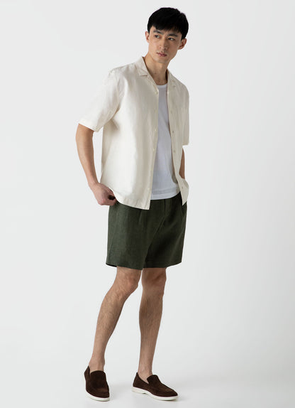 Mens Pleated Linen Short In Hunter Green Mshr3510 Gngc