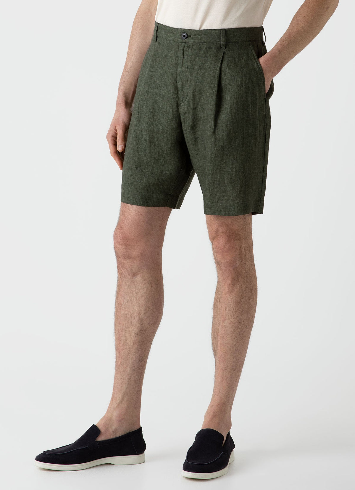 Mens Pleated Linen Short In Hunter Green Mshr3510 Gngc