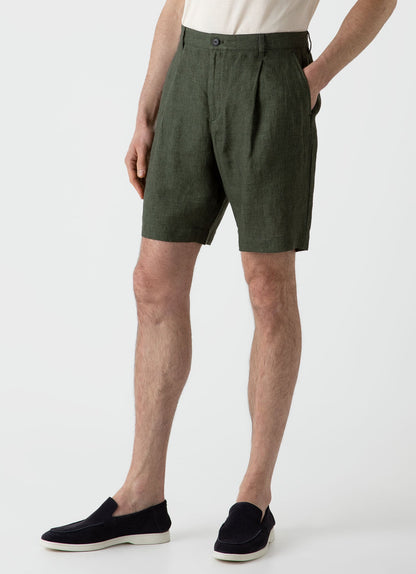 Mens Pleated Linen Short In Hunter Green Mshr3510 Gngc