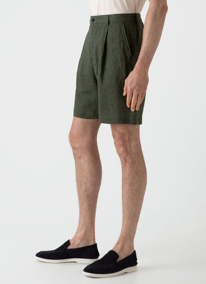 Mens Pleated Linen Short In Hunter Green Mshr3510 Gngc