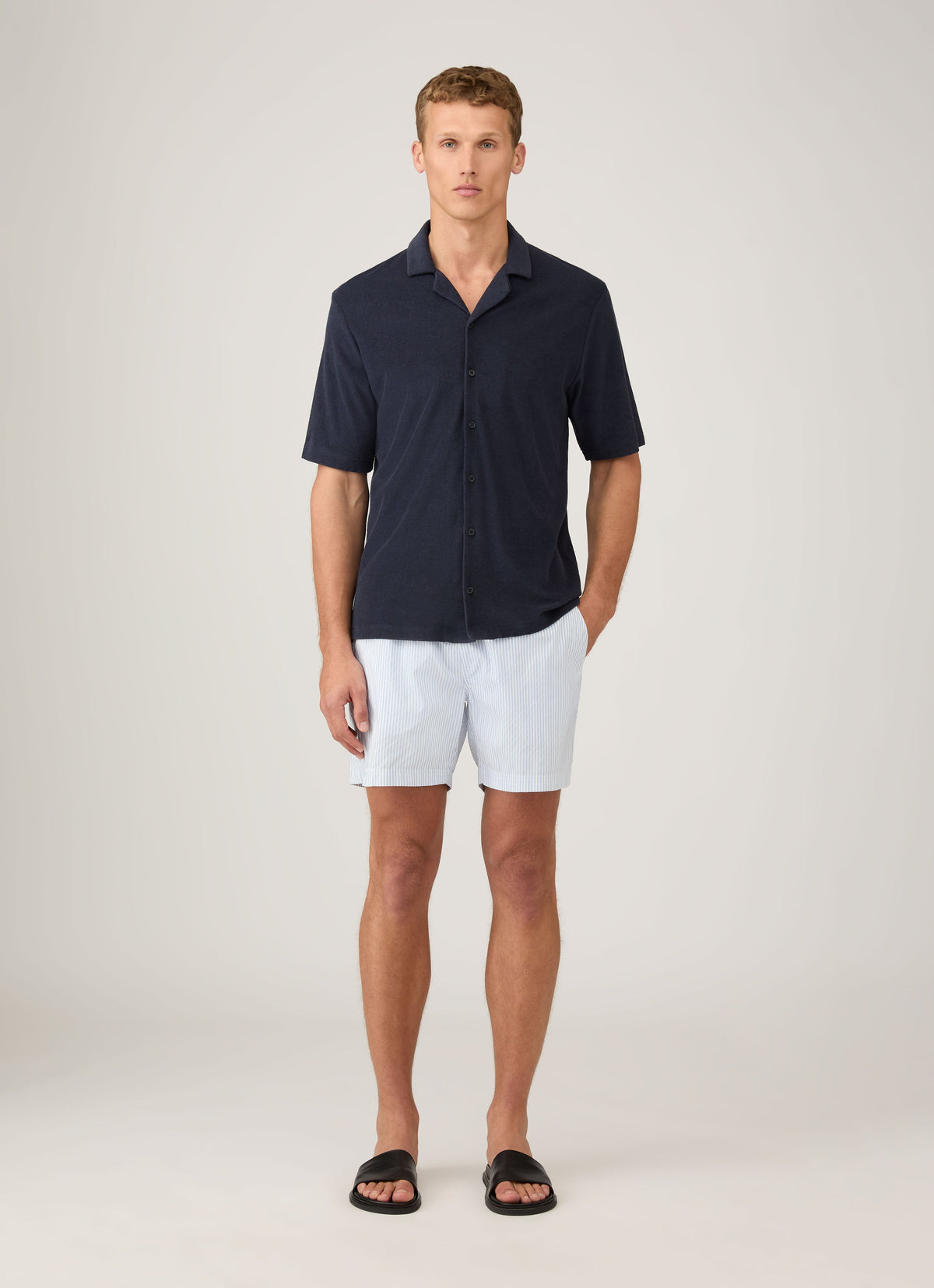 Mens Drawstring Swim Short In White Cool Blue Mshr3705S Stmj