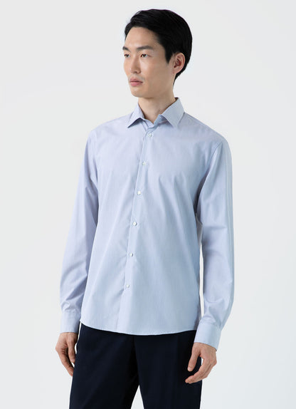 Men's Sea Island Cotton Shirt in Navy/White Fine Stripe
