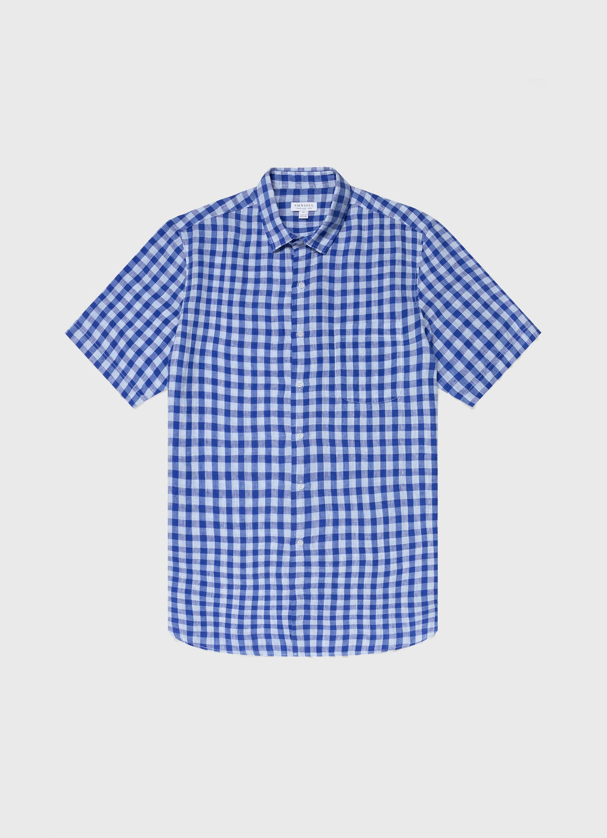 Mens Linen Short Sleeve Shirt In Blue Gingham Msht2039 Buam