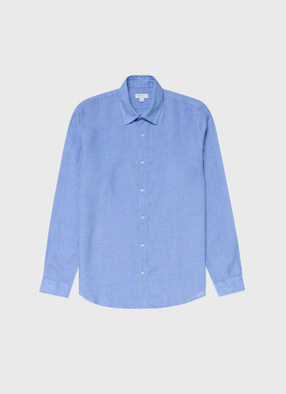 Mens Linen Long Sleeve Shirt In Cool Blue Msht2061 Busw
