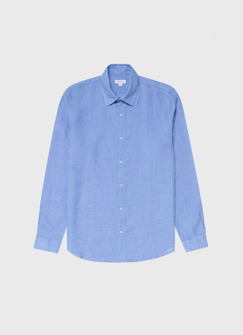 Mens Linen Long Sleeve Shirt In Cool Blue Msht2061 Busw