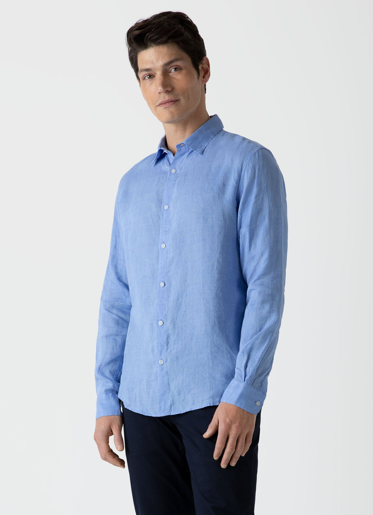 Mens Linen Long Sleeve Shirt In Cool Blue Msht2061 Busw