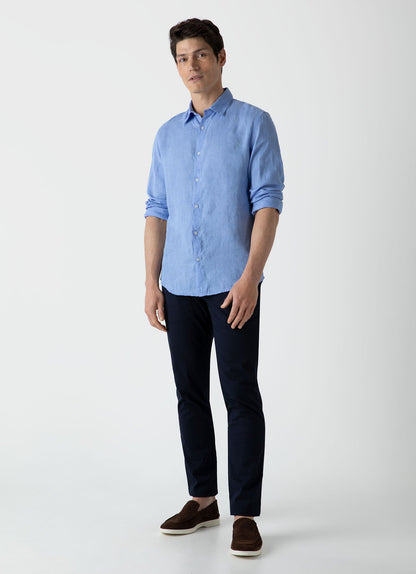Mens Linen Long Sleeve Shirt In Cool Blue Msht2061 Busw