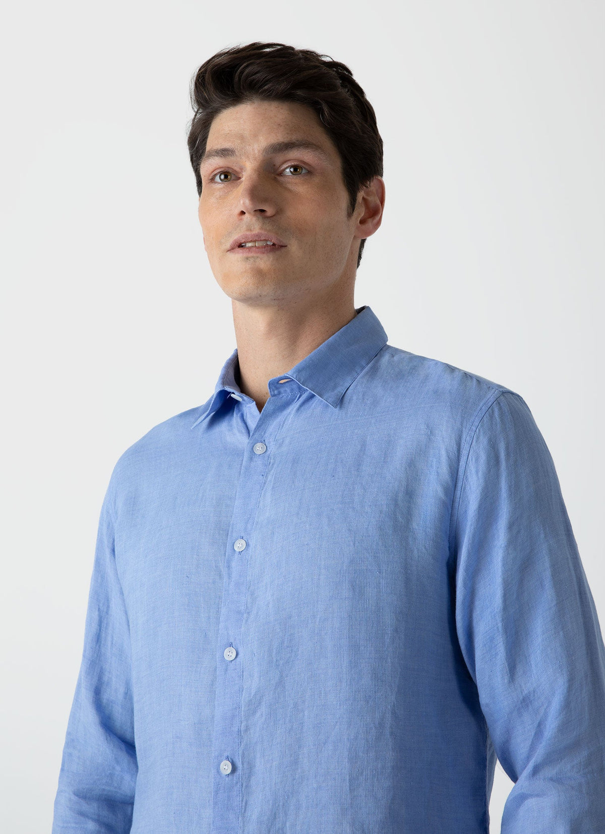 Mens Linen Long Sleeve Shirt In Cool Blue Msht2061 Busw
