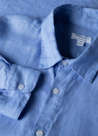 Mens Linen Long Sleeve Shirt In Cool Blue Msht2061 Busw