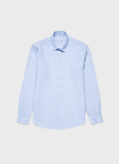 Mens Linen Shirt In Mid Blue White Msht2061 Stmr