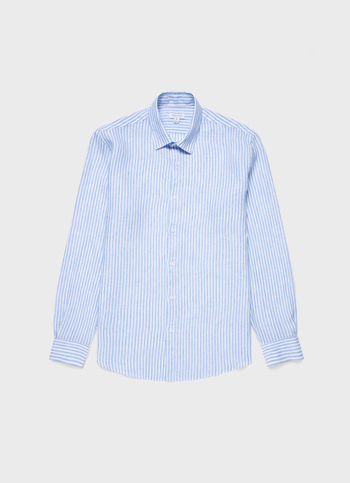 Mens Linen Shirt In Mid Blue White Msht2061 Stmr
