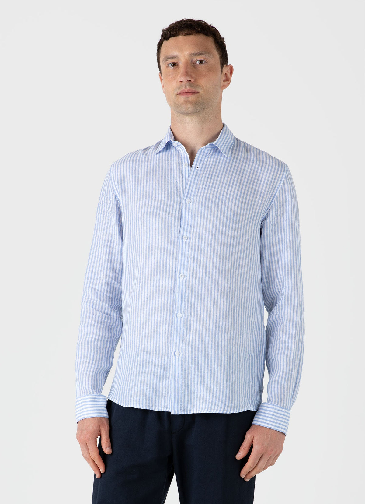 Mens Linen Shirt In Mid Blue White Msht2061 Stmr