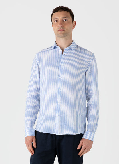 Mens Linen Shirt In Mid Blue White Msht2061 Stmr