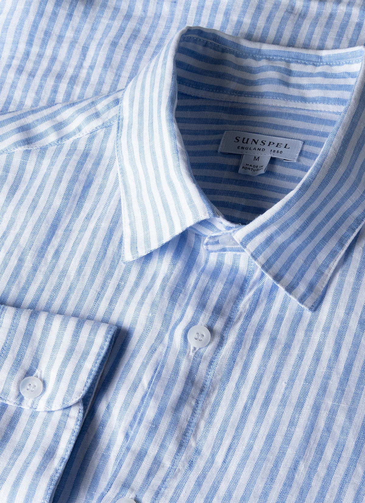 Mens Linen Shirt In Mid Blue White Msht2061 Stmr
