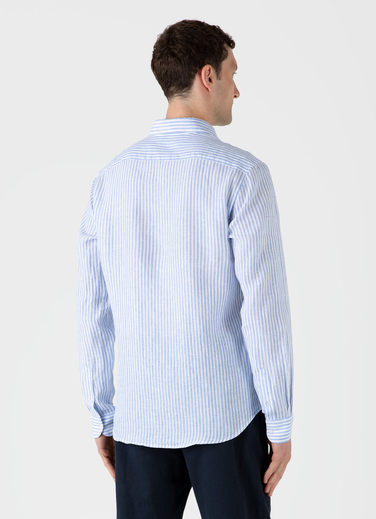 Mens Linen Shirt In Mid Blue White Msht2061 Stmr