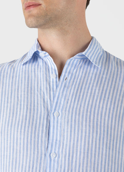 Mens Linen Shirt In Mid Blue White Msht2061 Stmr