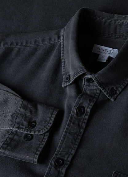 Mens Button Down Denim Shirt In Black Denim Wash Msht2062B Bkbh