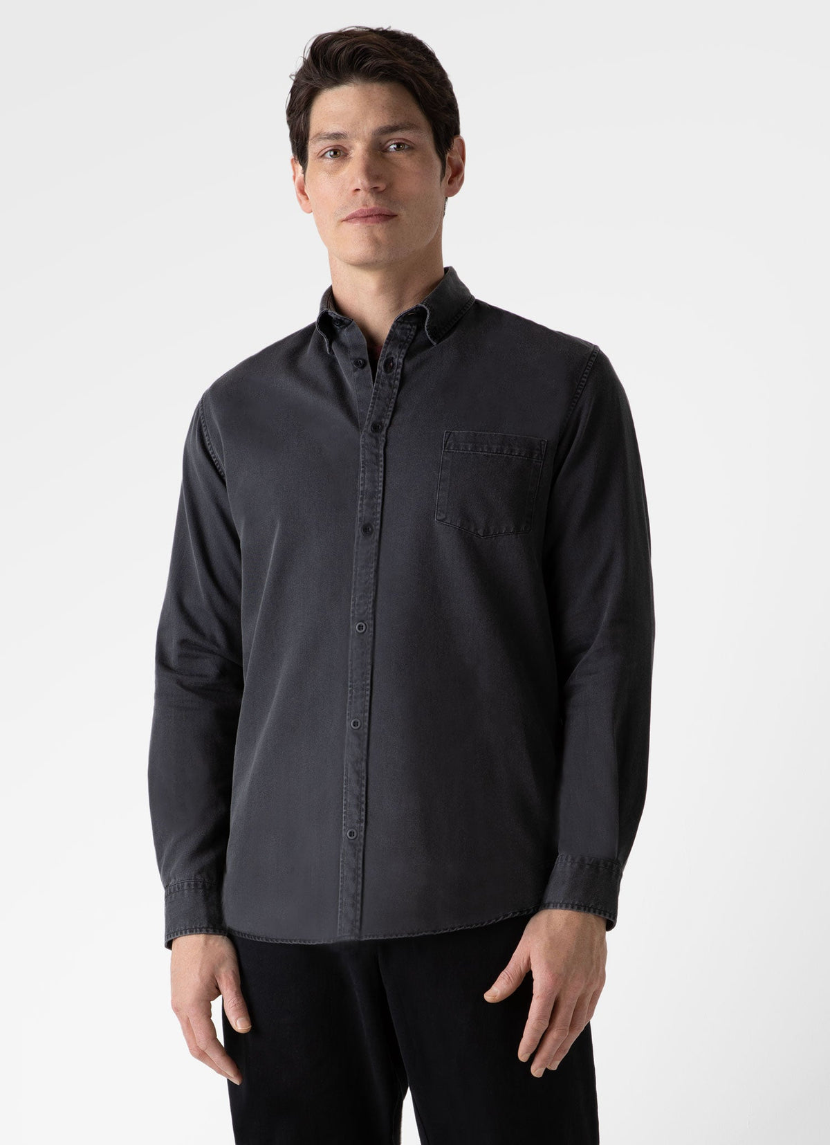 Mens Button Down Denim Shirt In Black Denim Wash Msht2062B Bkbh