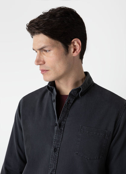 Mens Button Down Denim Shirt In Black Denim Wash Msht2062B Bkbh