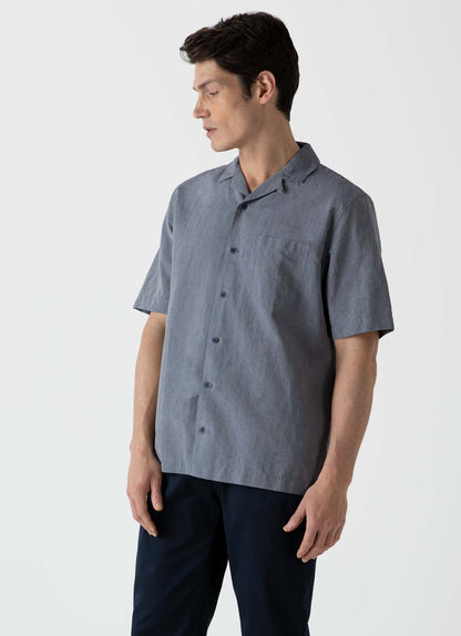 Mens Cotton Linen Shirt In Light Navy Melange Msht2066 Butd