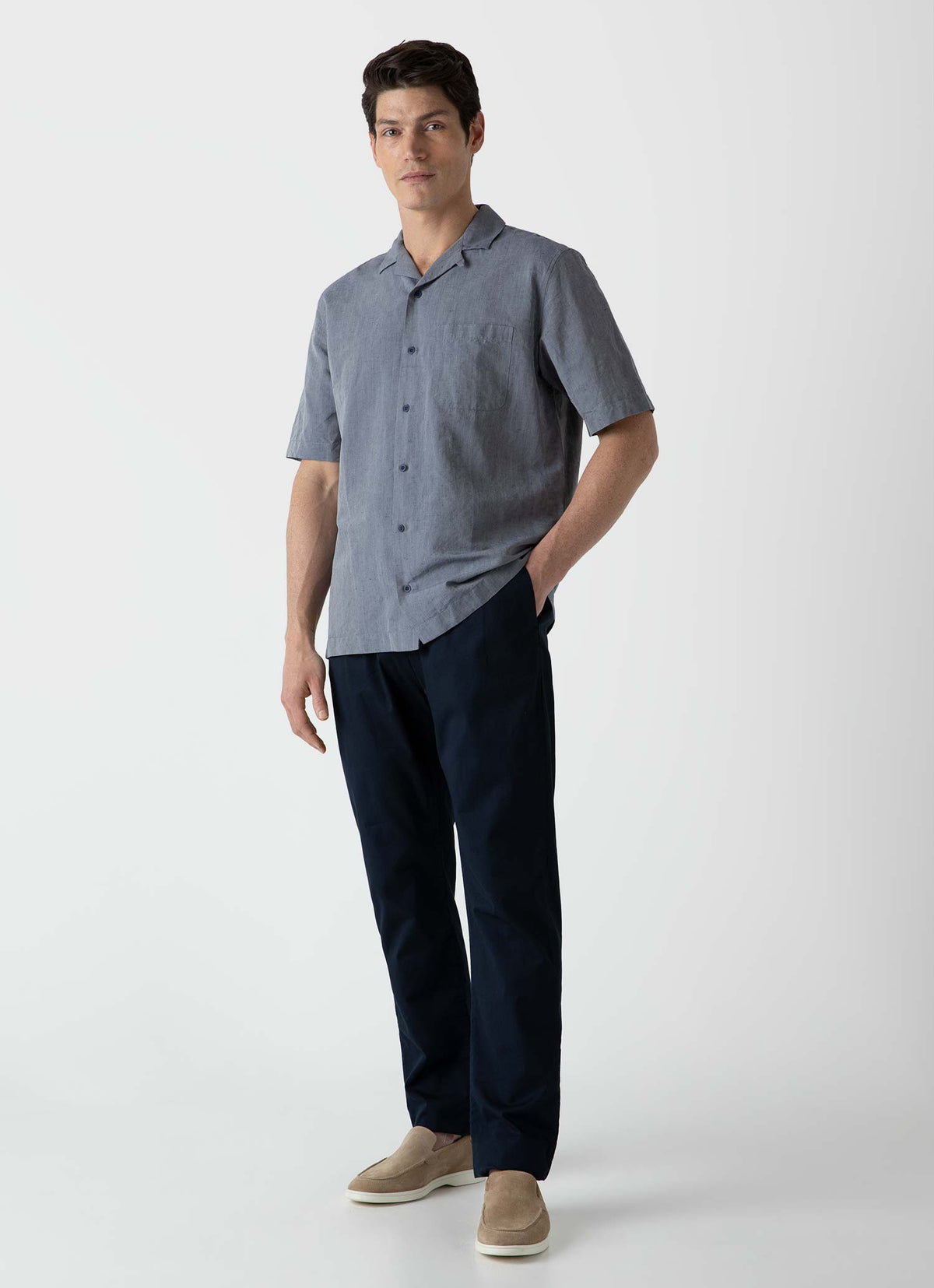 Mens Cotton Linen Shirt In Light Navy Melange Msht2066 Butd