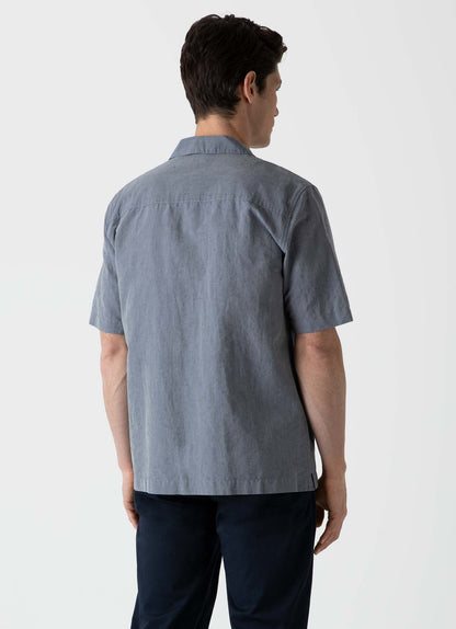 Mens Cotton Linen Shirt In Light Navy Melange Msht2066 Butd