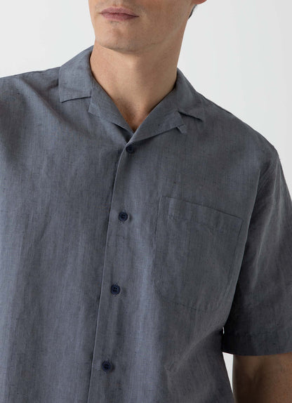 Mens Cotton Linen Shirt In Light Navy Melange Msht2066 Butd