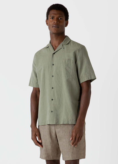 Mens Cotton Linen Shirt In Hunter Green Melange Msht2066 Gngi