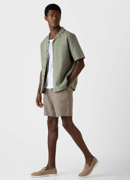 Mens Cotton Linen Shirt In Hunter Green Melange Msht2066 Gngi