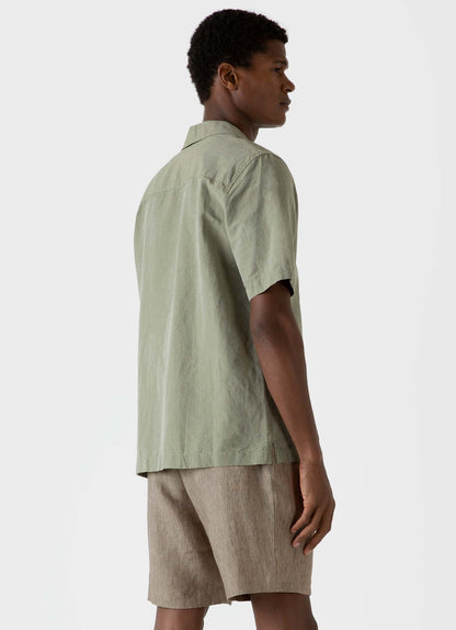 Mens Cotton Linen Shirt In Hunter Green Melange Msht2066 Gngi