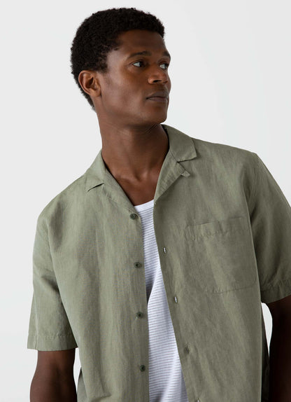 Mens Cotton Linen Shirt In Hunter Green Melange Msht2066 Gngi