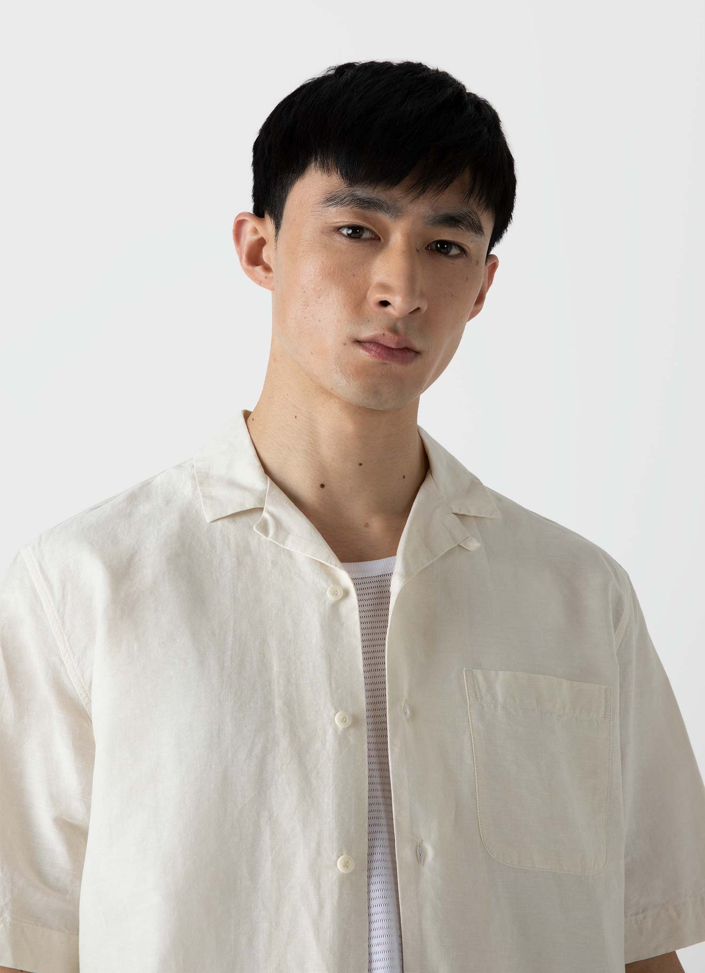 Mens Cotton Linen Shirt In Ecru Msht2066 Whcr