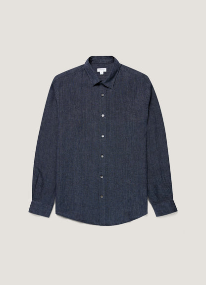 Mens Linen Shirt In Navy Melange Msht2106 Buag