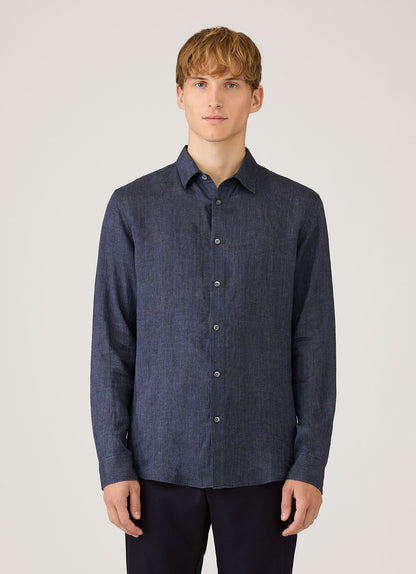 Mens Linen Shirt In Navy Melange Msht2106 Buag