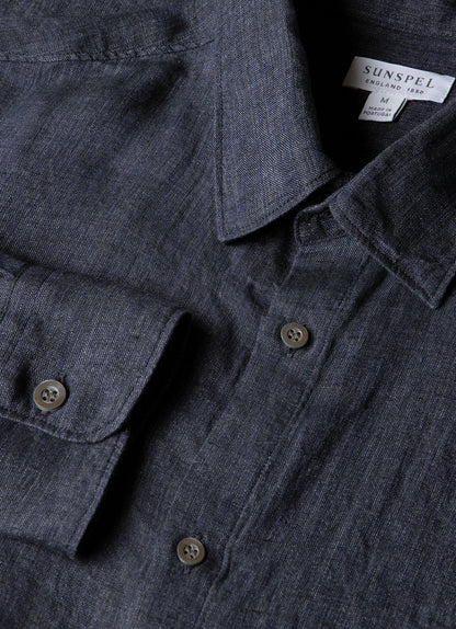 Mens Linen Shirt In Navy Melange Msht2106 Buag